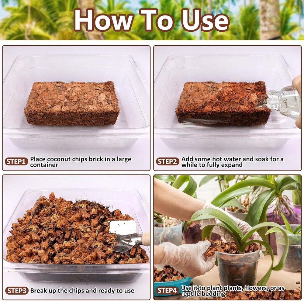 4 Pack Coco Coir Chips for Plants- 4.4 LB 100% Organic Coconut Chips