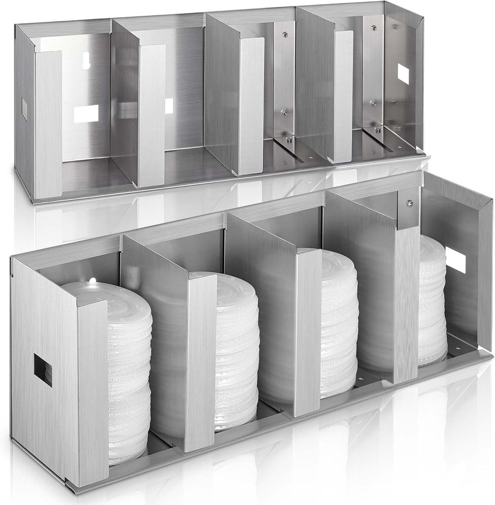 4 Compartments Stainless Steel Cup Dispenser with Adjustable Dividers Silver Cup