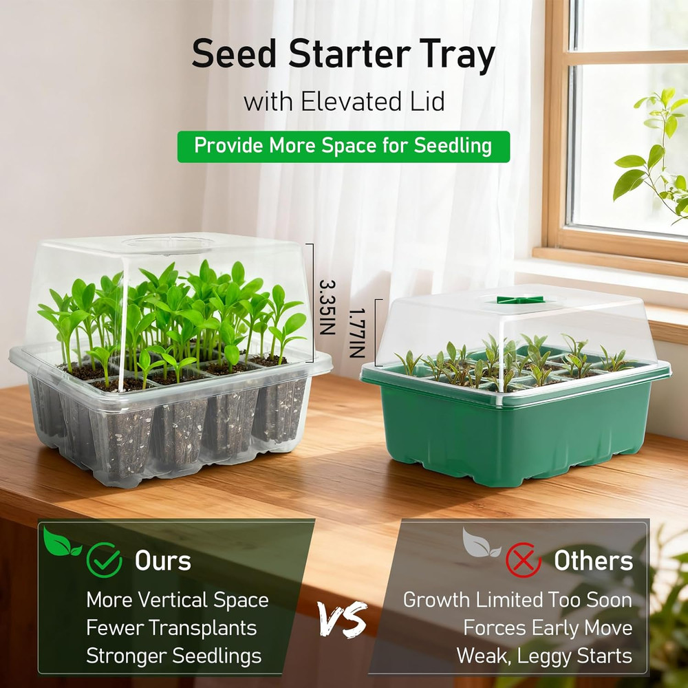 Seed Starter Tray with Elevated Lid, 120 Cells Seed Starter Kit with Adjustable