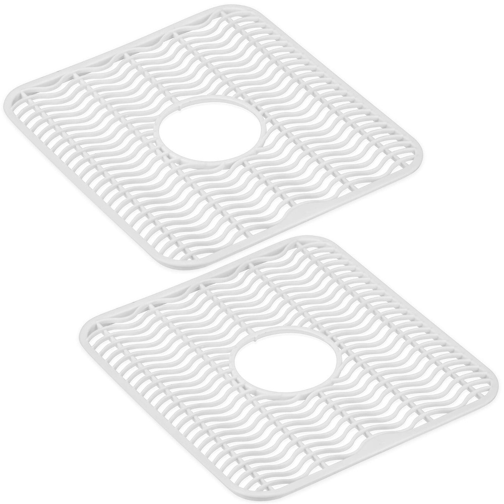 Sink Protector Mat 2 Pack Plastic with Center Drain Cutout Protect Sink 11 x 12"