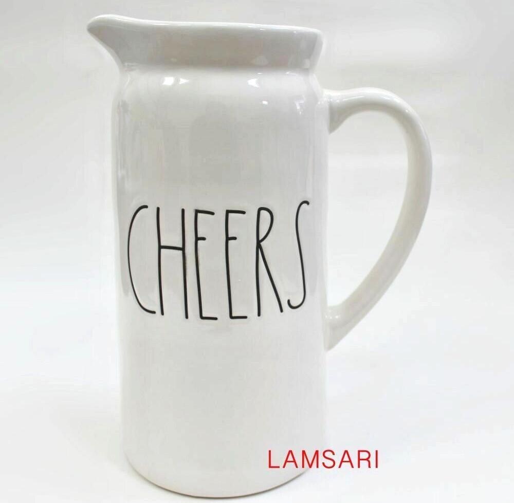 Rae Dunn Large Ceramic CHEERS LL Pitcher White NEW