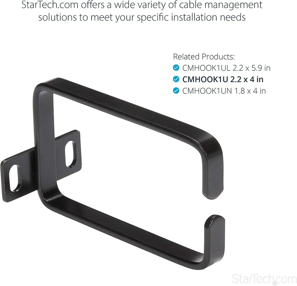 Startech CMHOOK1U 1U Vertical Server Rack Cable Management D-Ring Hook with Rack