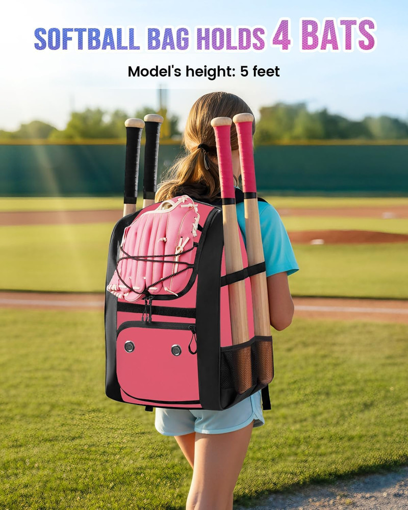 Softball Bag, Lightweight Baseball Backpack with Shoe Compartment, Baseball Bag