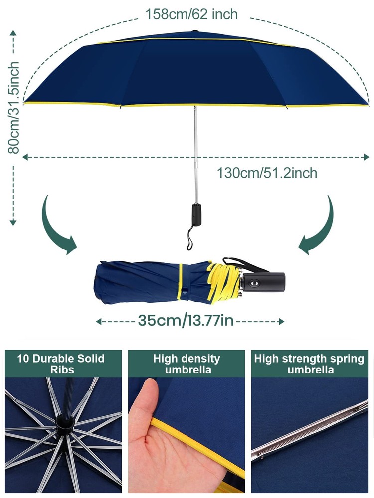62 Inch Automatic Golf Umbrella - Extra Large Folding, Windproof, Compact, Do...