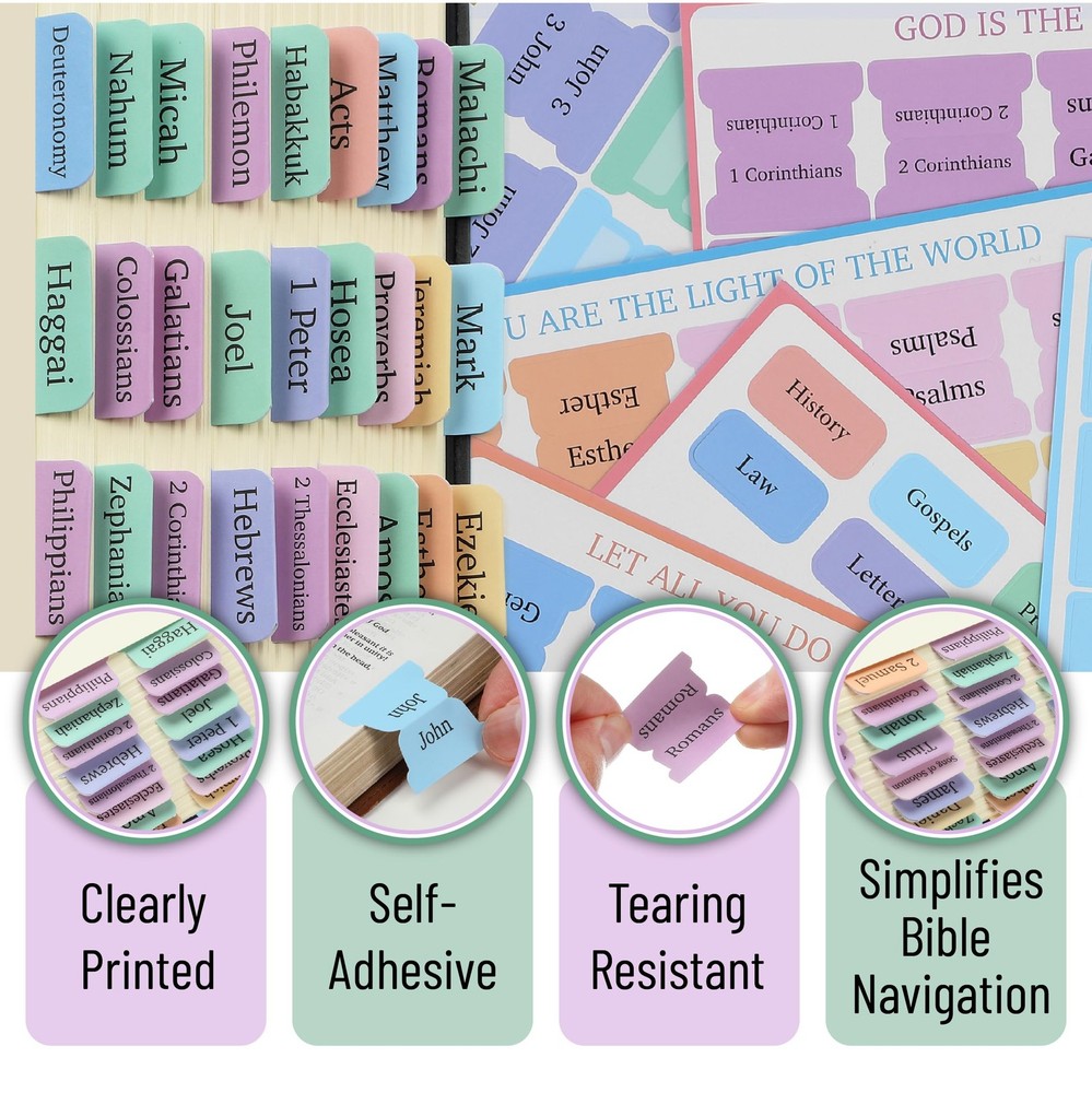 Mr. Pen- Laminated Bible Tabs with Color-Coded Content Stickers, 75 pcs,...