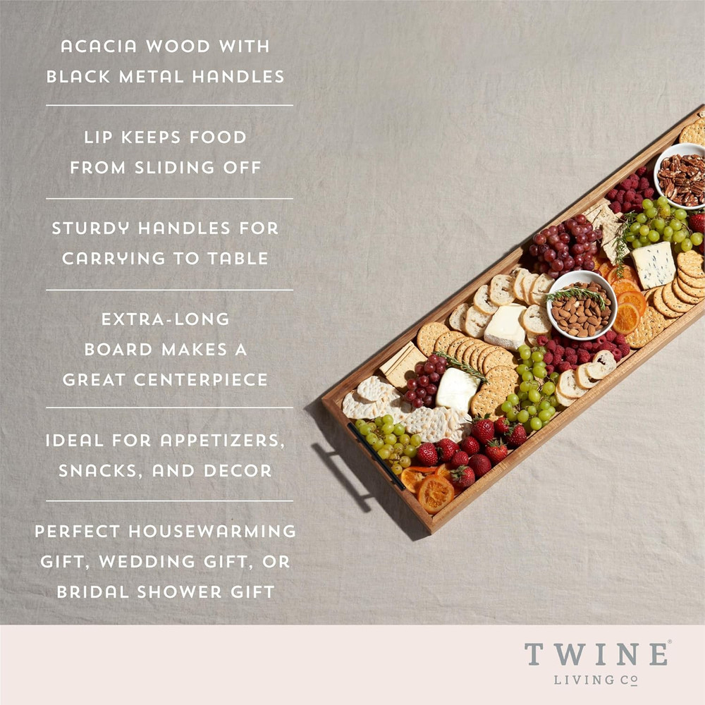 Modern Manor Longboard Cheese Platter with Handles, Rectangular Cheese Board and