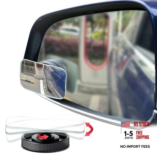 Suction Cup Blind Spot Mirror,  HD Glass Frameless Removable Convex Rectangular