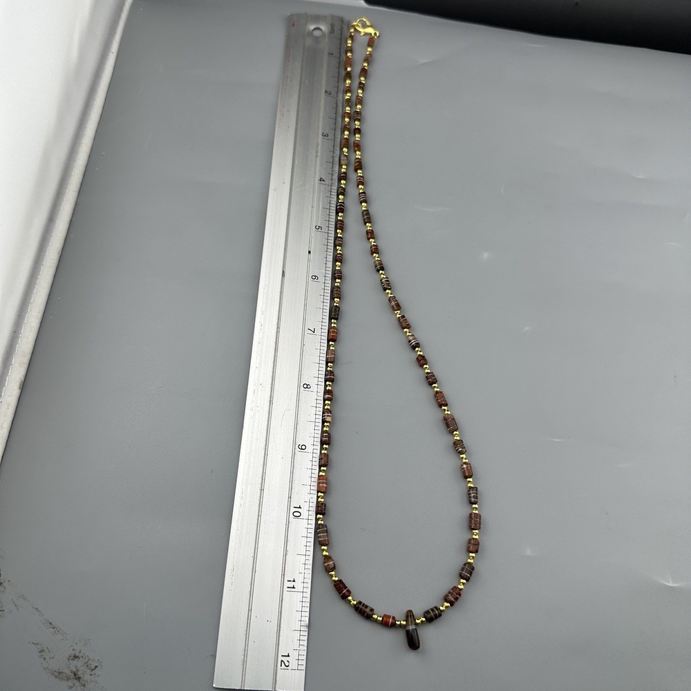 Ancient Roman Etching Beads Beautiful Long Necklace Rare