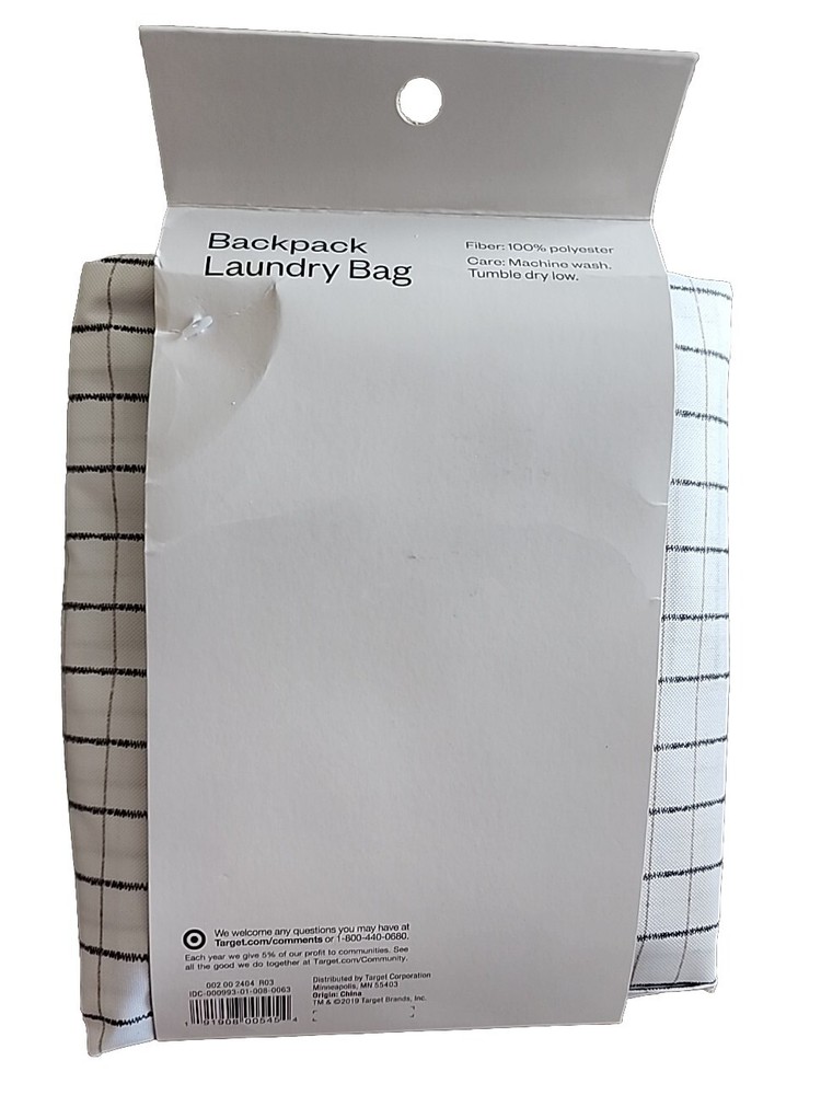 ROOM ESSENTIALS ~ Backpack Laundry Bag ~ Adjustable Straps ~ GRID PATTERN