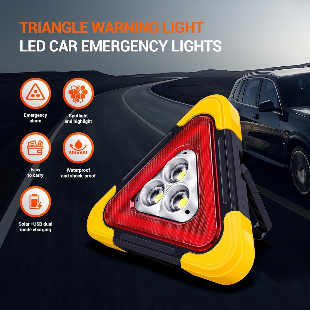 Foldable Car Emergency Triangle Warning Light Multi-Function LED Light Solar US