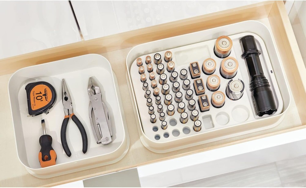 iDesign Recycled Plastic Divided Battery Organizer Insert, Insert