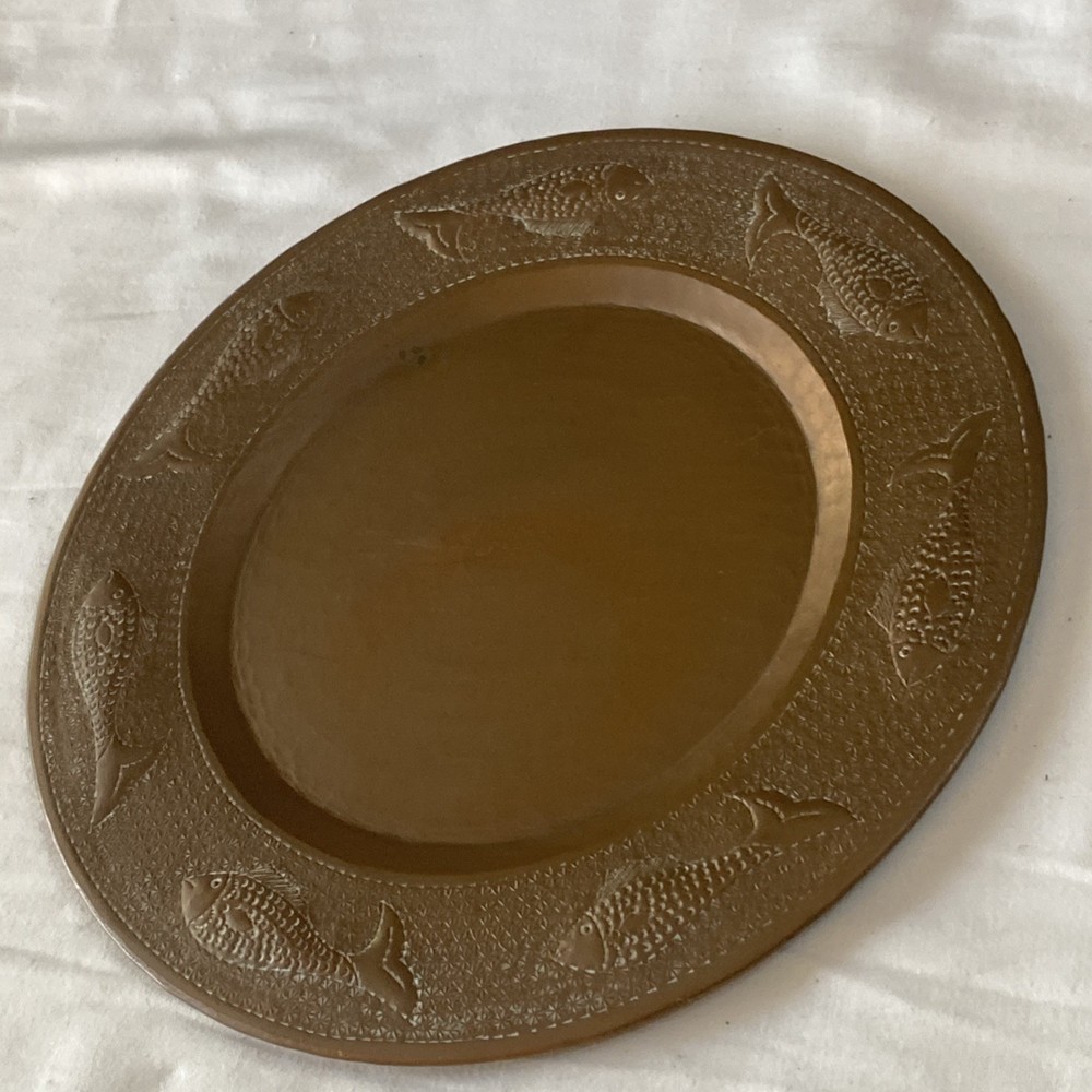 Vintage Solid Copper Plate Fish Motif 12” Wide