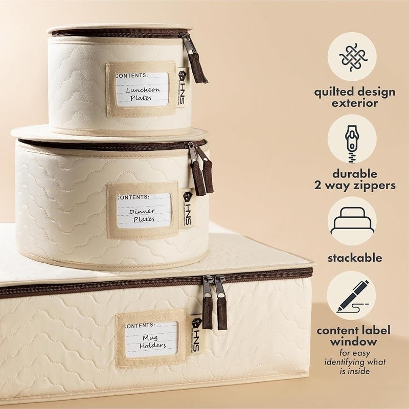 Hard Shell Dish Storage Containers Stackable W/ Padded Interior & Dividers New