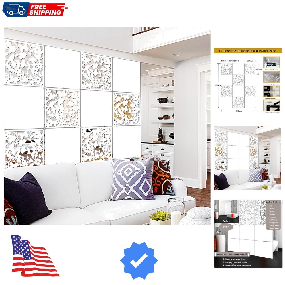 Hanging Room Divider Panel, 12 Pieces White Screen Panels Solid Board Cut Roo...