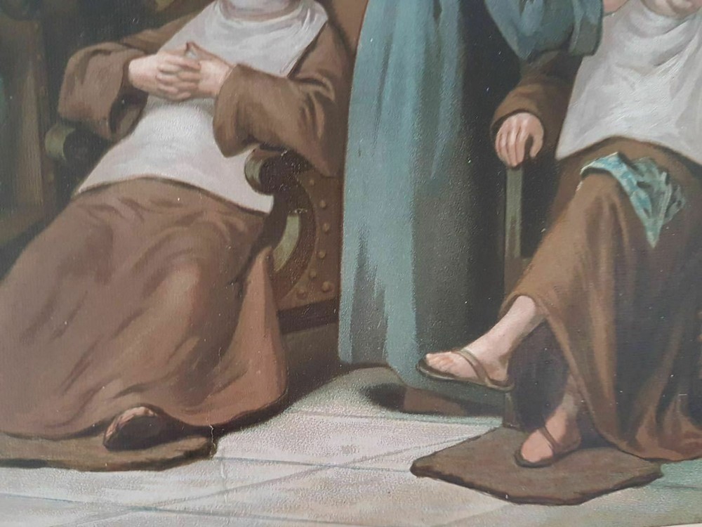 Old Engraving "Religious Scene" Monks