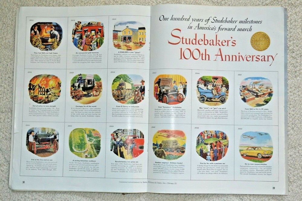 STUDEBAKER COMMEMORATIVE BOOK + PAGES OF ADS FOR STUDEBAKER WAR MACHINES