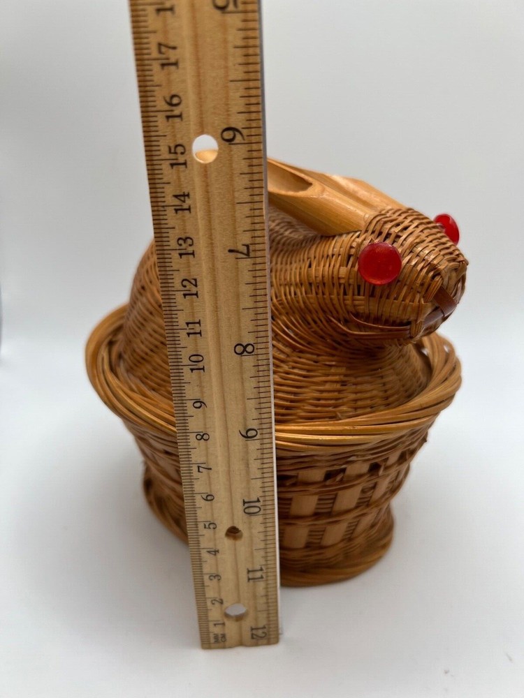 Small Bamboo Bunny Rabbit Basket With Button Eyes