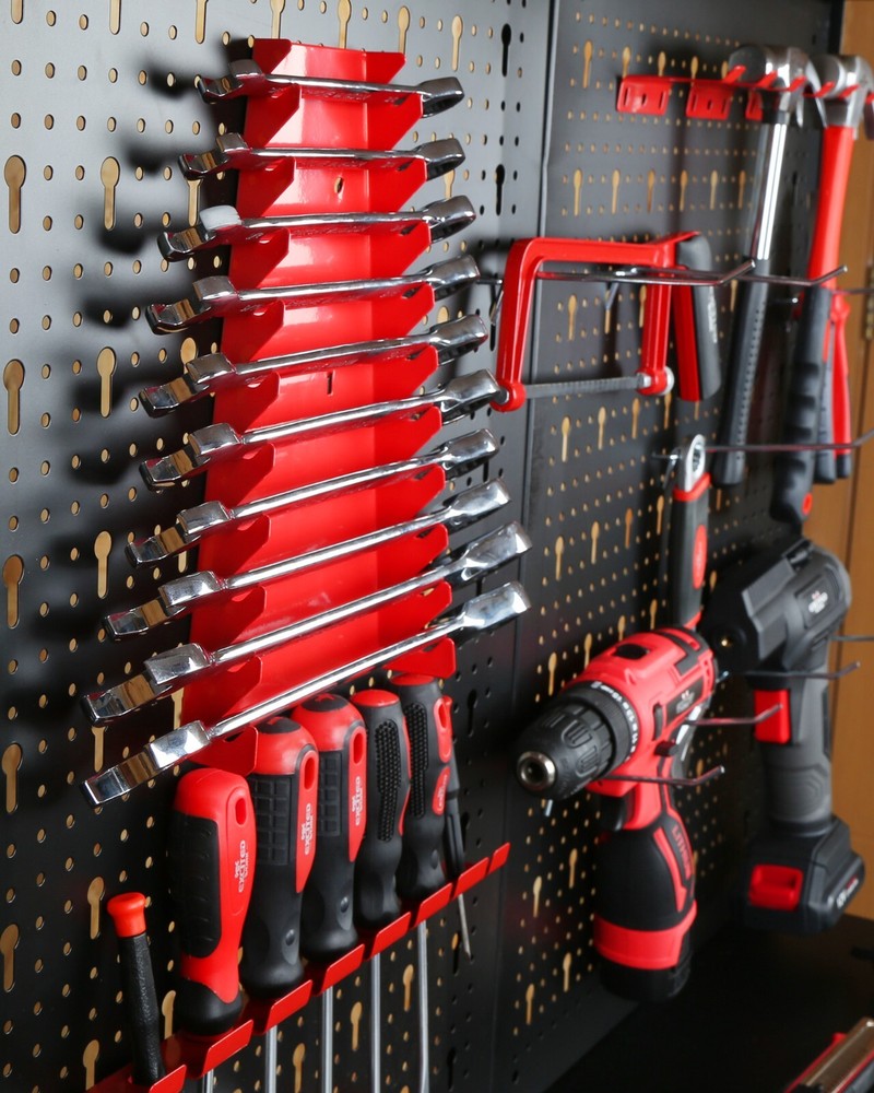 EXCITED WORK Three-Layer Heavy-Duty Steel Tool Workbench with Pegboard Shelves