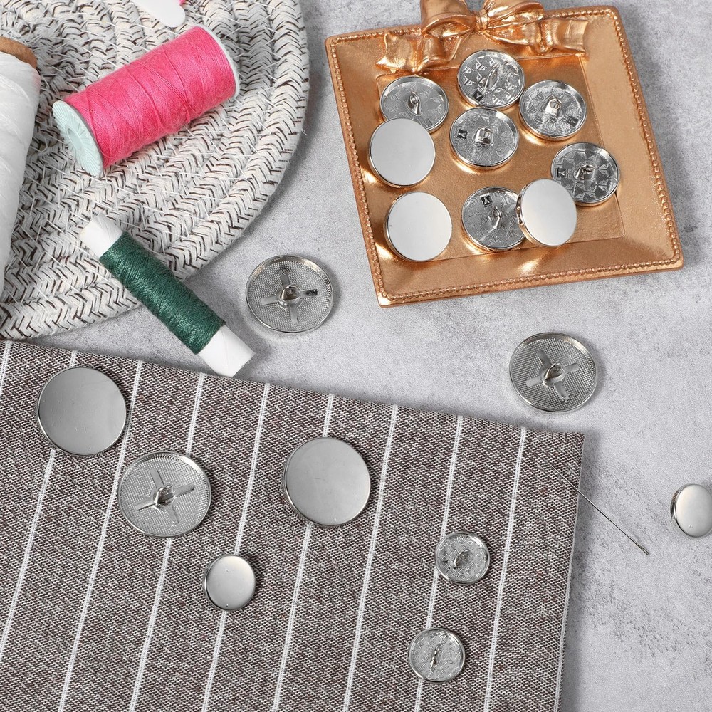 Metal Buttons, 30 Pcs Silver Round Flat Buttons for Clothes small,