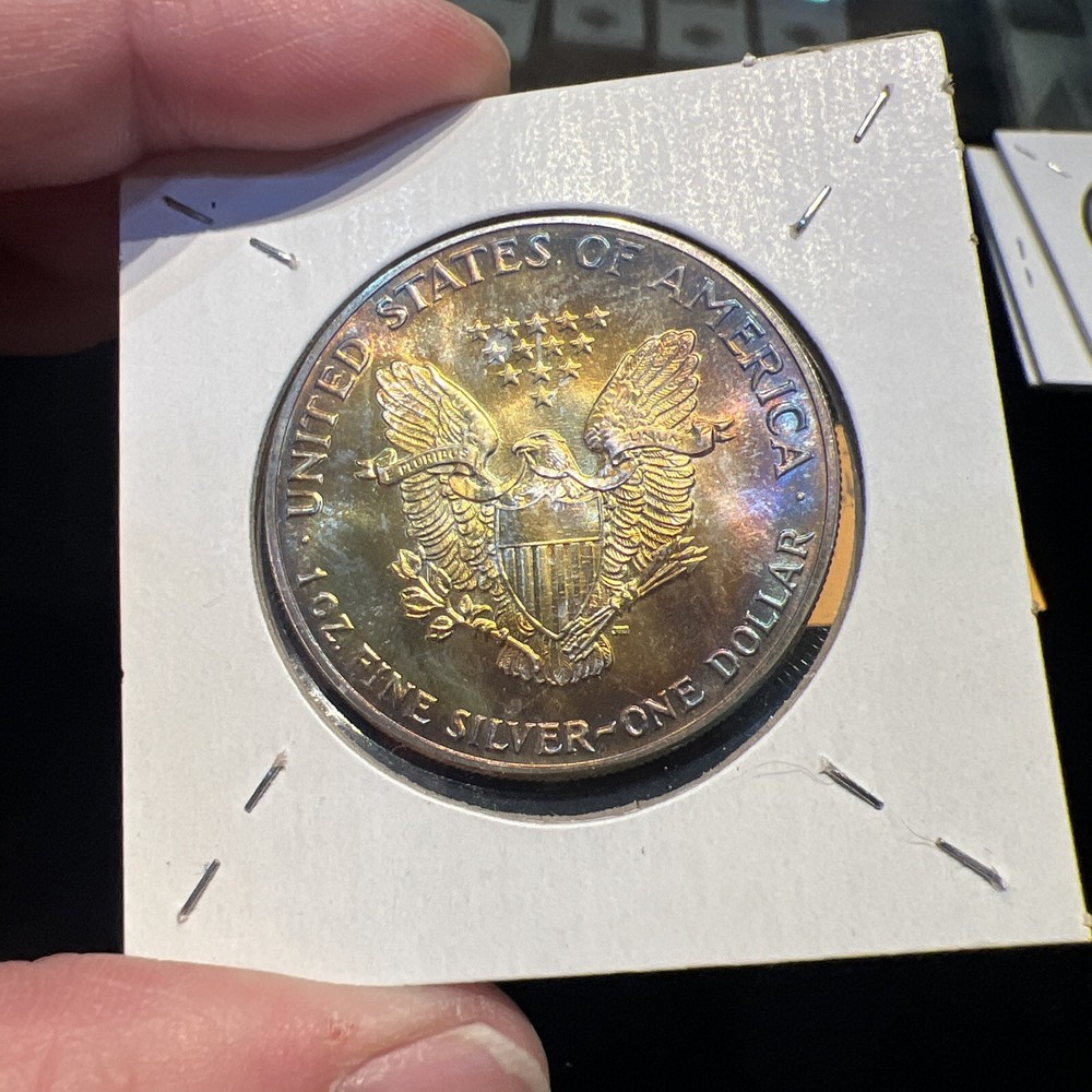 1987 American Silver Eagle 1 oz .999 Silver - Beautiful Obverse & Reverse Toning