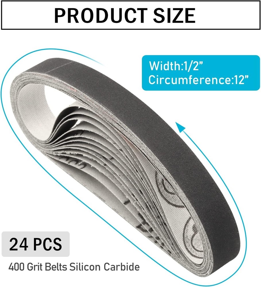 1/2" x 12" Knife Sharpener Replacement Belts Kit, 400 Medium Grit Sanding Belts