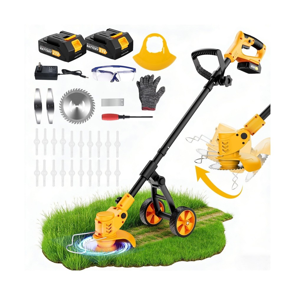 Electric Weed Wacker Cordless, Electric String Trimmer with 3 Types Blades & ...