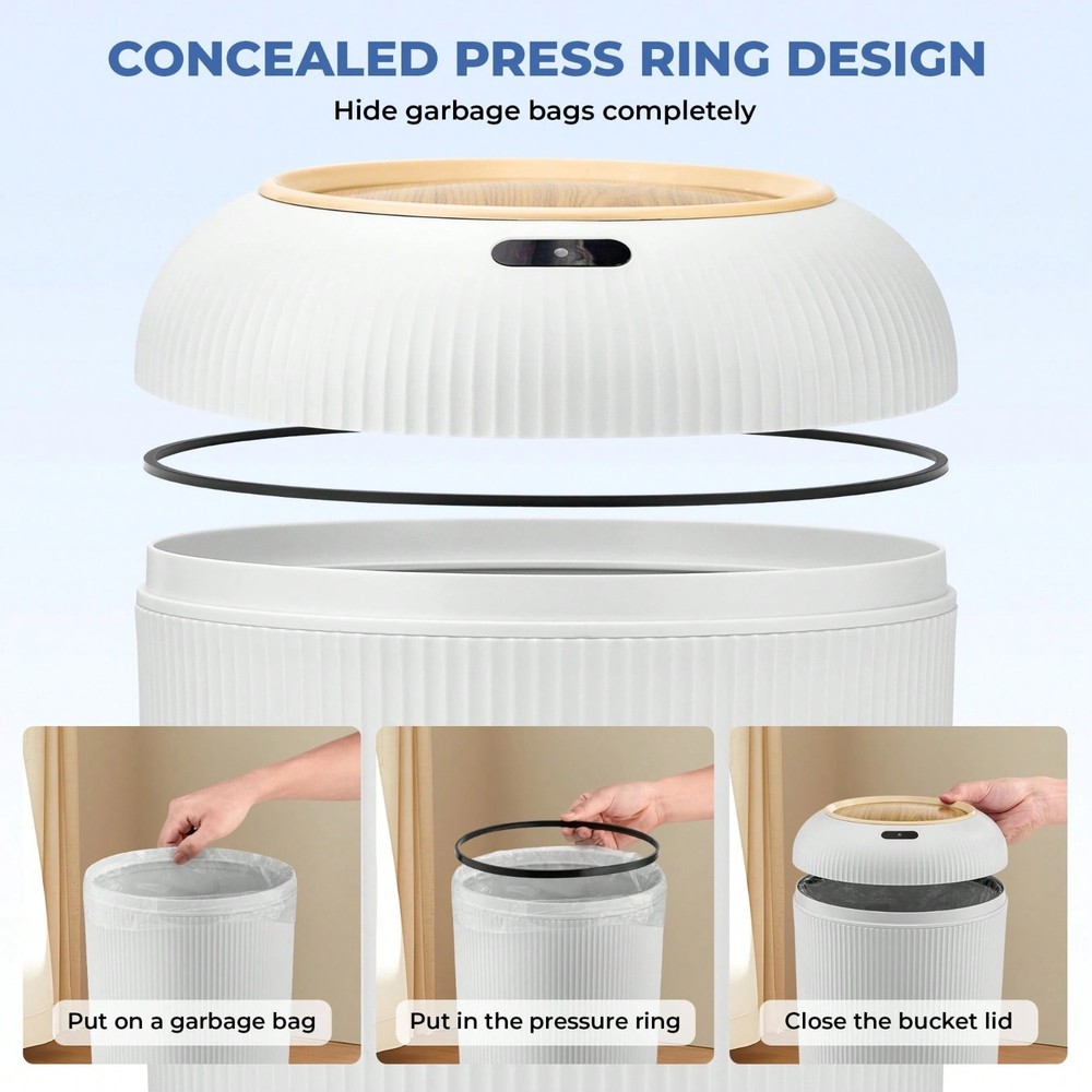 Motion Sensor Touchless Trash Can Waterproof Automatic Garbage Bin White