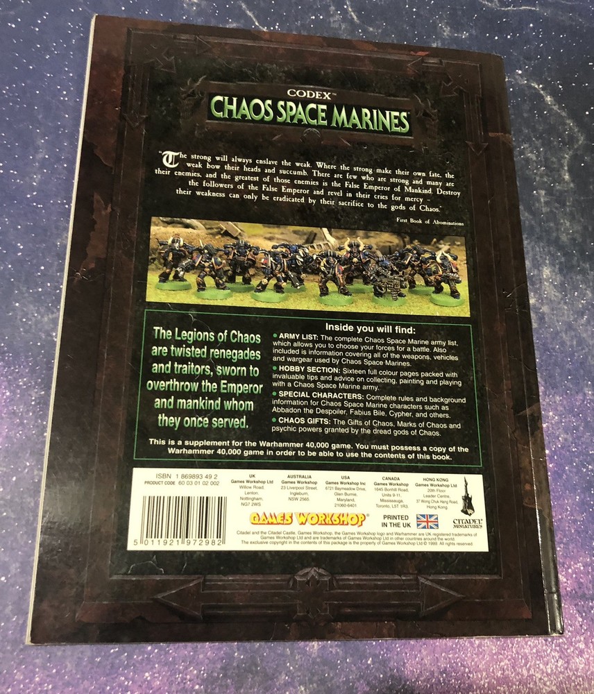 Warhammer 40k Chaos Space Marines Codex Supplement Softcover 1999