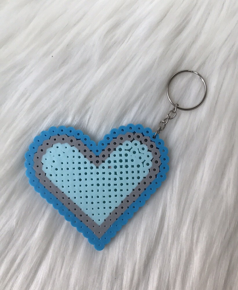heart blue keychain handmade perle beads