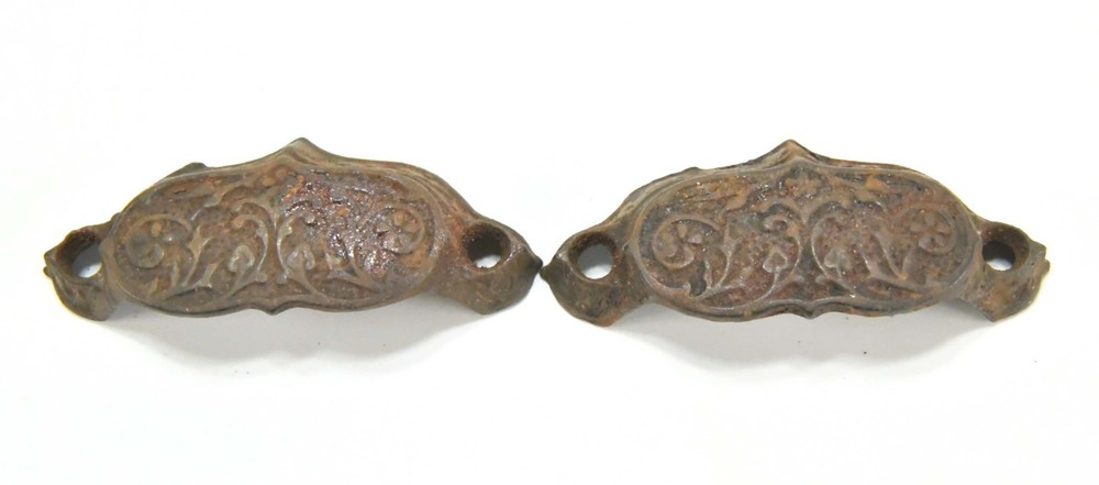 2 MATCHING VINTAGE EASTLAKE STYLE CUP DRAWER PULL