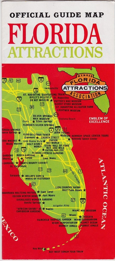 1970's Florida Attractions Guide Map Brochure