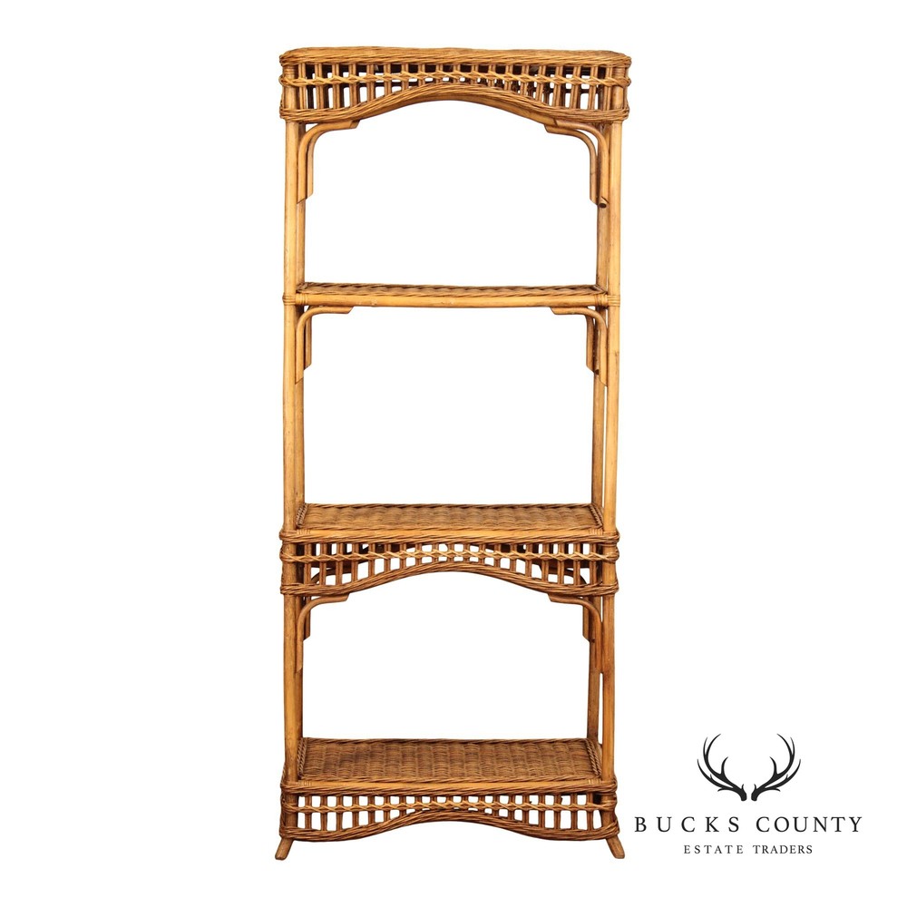 Vintage Bamboo and Wicker Etagere
