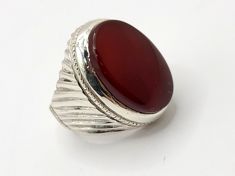 Deep Brown Oval Agate Silver Ring Old Tibetan sz 8