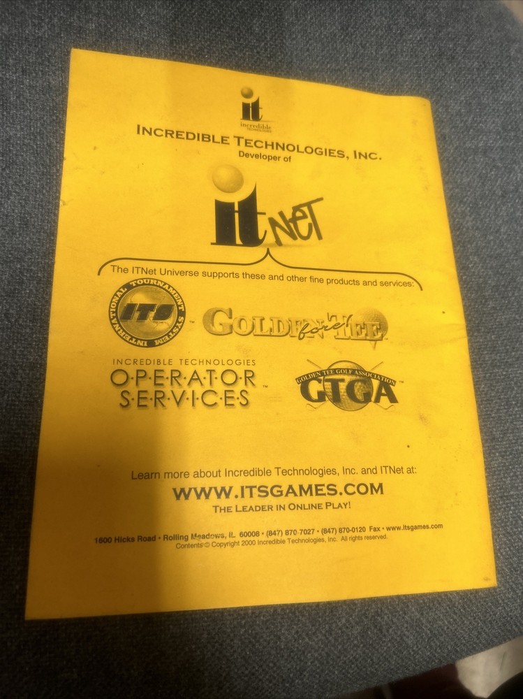 Incredible Technologies IT NET PROCEDURES Manual - used original