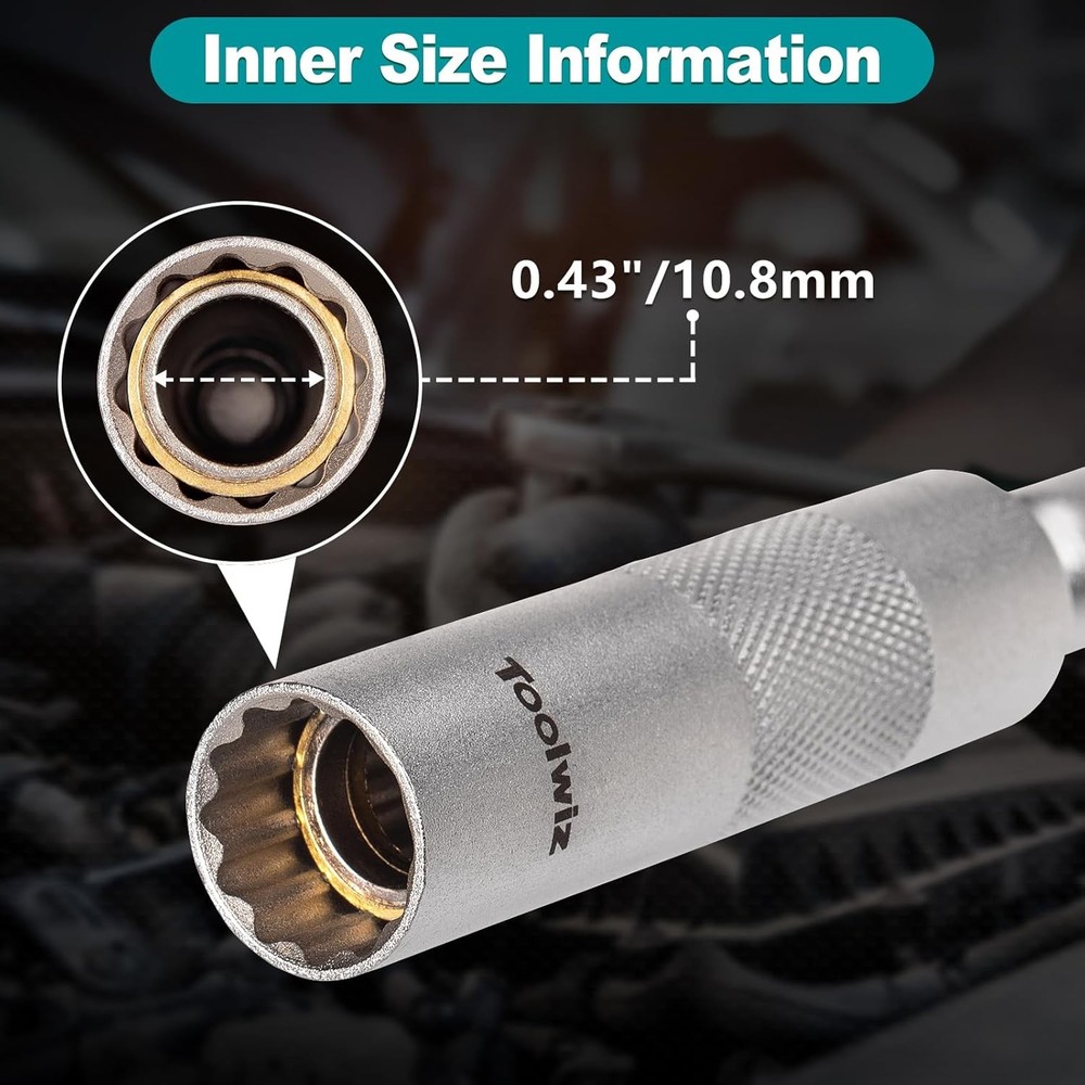 Toolwiz 14mm Spark Plug Socket with 12.2" Extension, White