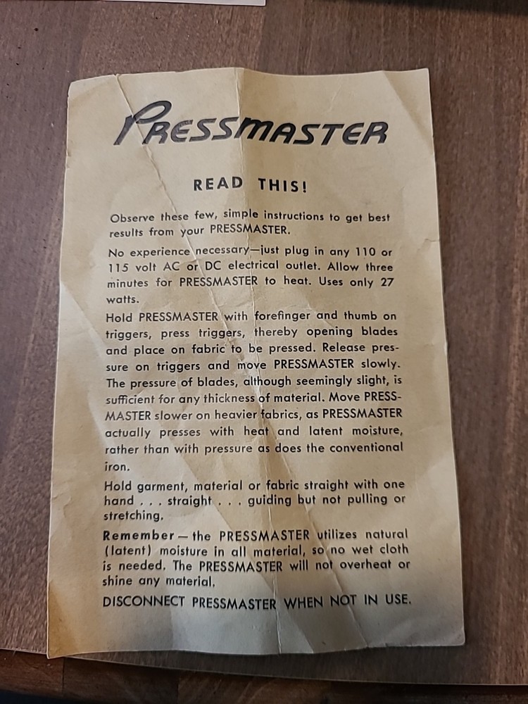 Pressmaster Garment Presser Untested