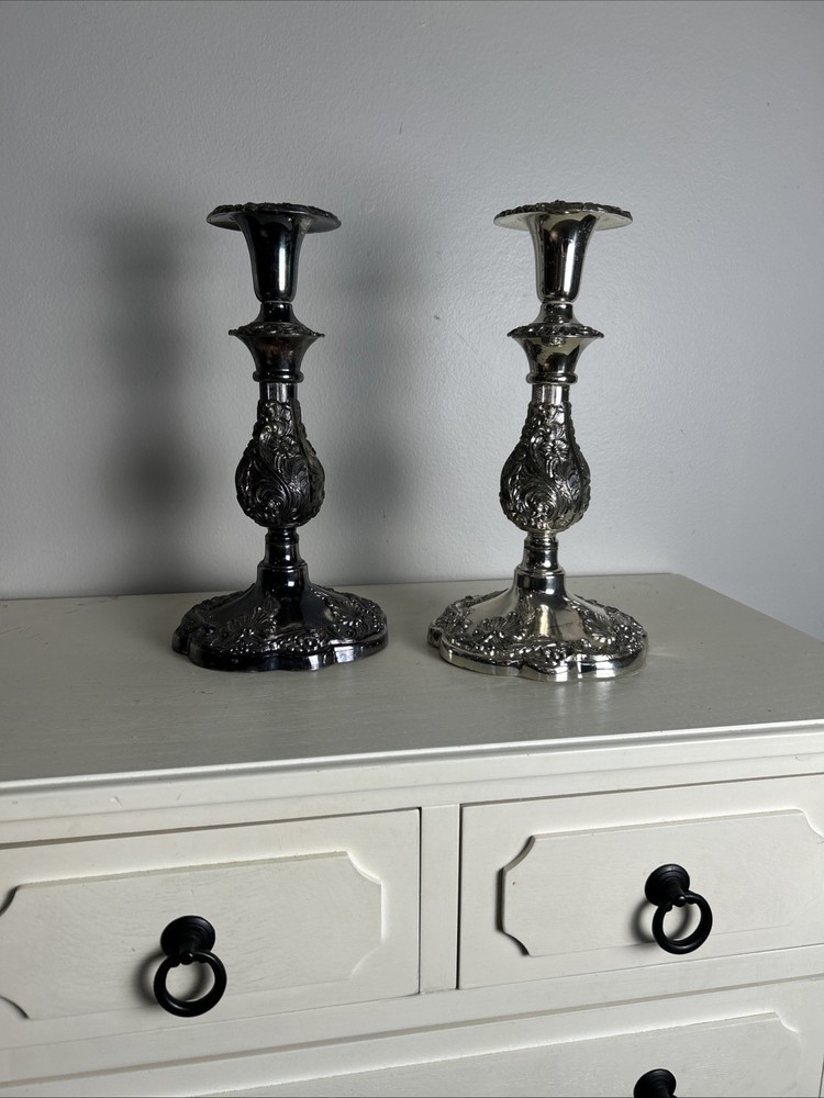 Ornate Silver plated Candlesticks Eales-Circa 1773 Authentic Reproduction