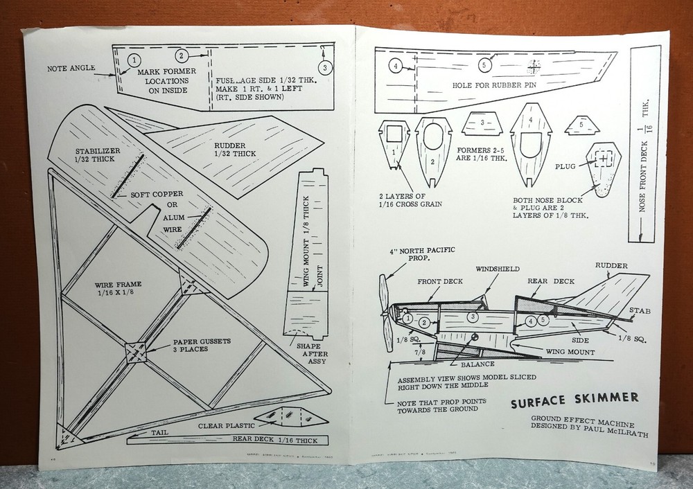 SURFACE SKIMMER GROUND EFFECT MACHINE BALSA FREE FLIGHT MODEL AIRPLANE PLANS
