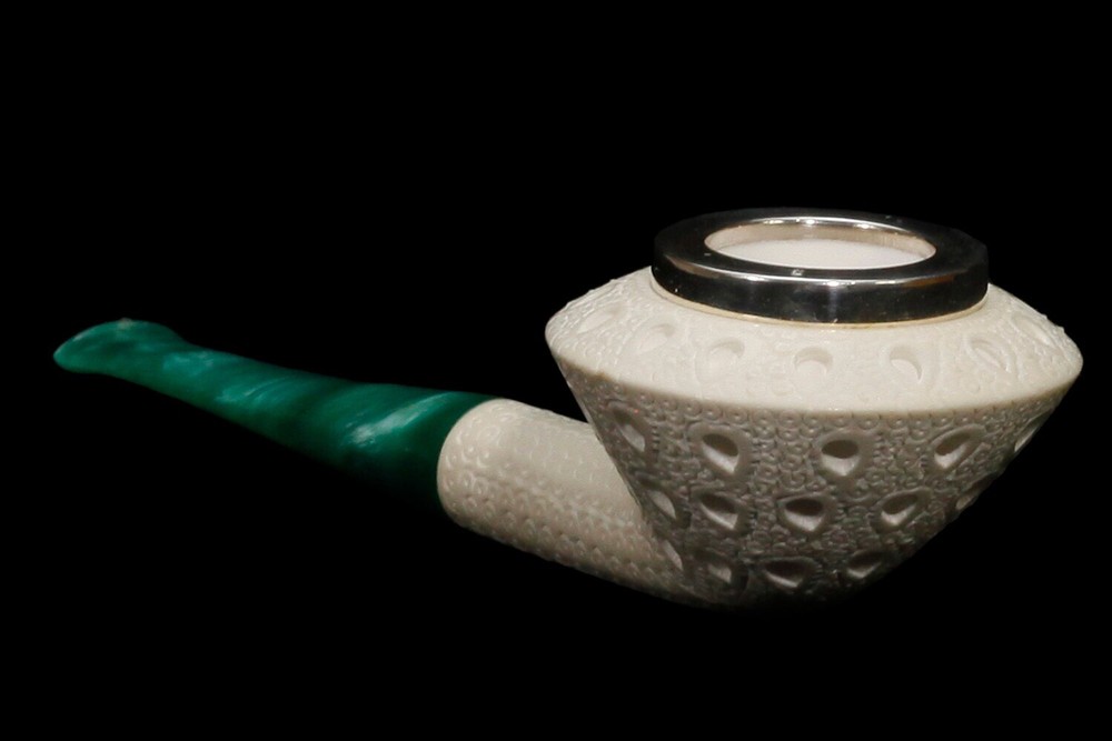 Tekin Squashed Rhodesian Pipe-new-block Meerschaum Handmade W Case#796 Silver