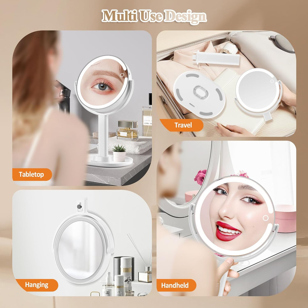 Makeup Mirror with Lights, Double Sided 1X/20X Magnifying Mirror with Light, Rec