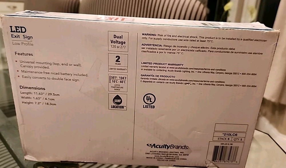 Lithonia Lighting LED Exit Sign ~ Contractor Select Dual Voltage Low Profile NIB