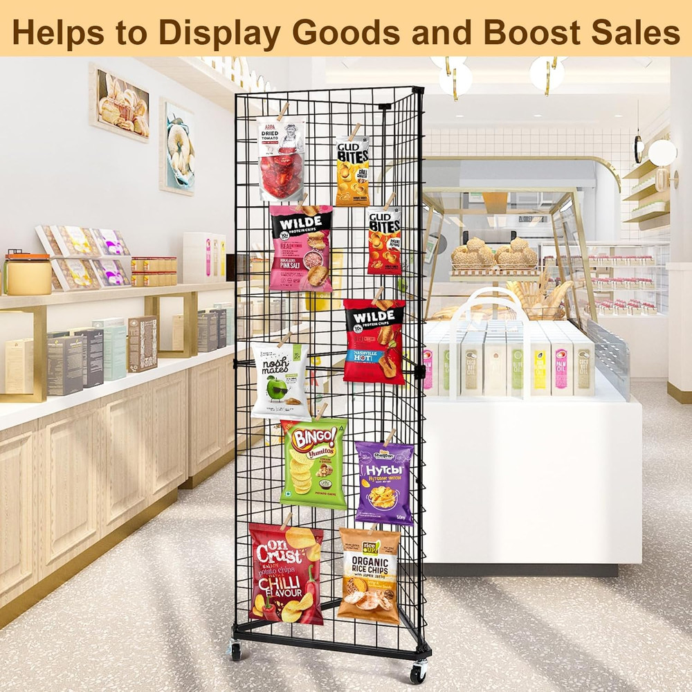 Black Triangular Gridwall Display Stand with Casters, 24" x 68