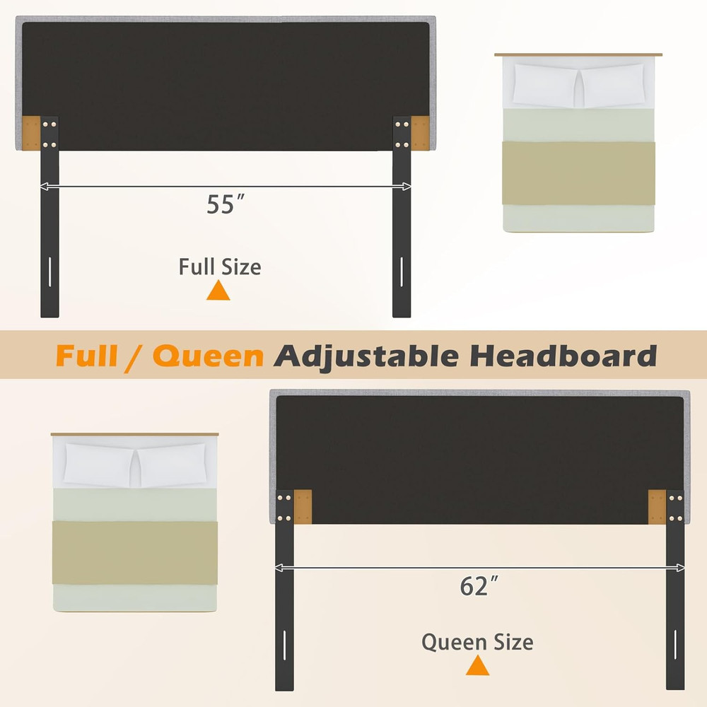 Linen Upholstered Headboard, Adjustable Width Button Tufted Headboard Only with