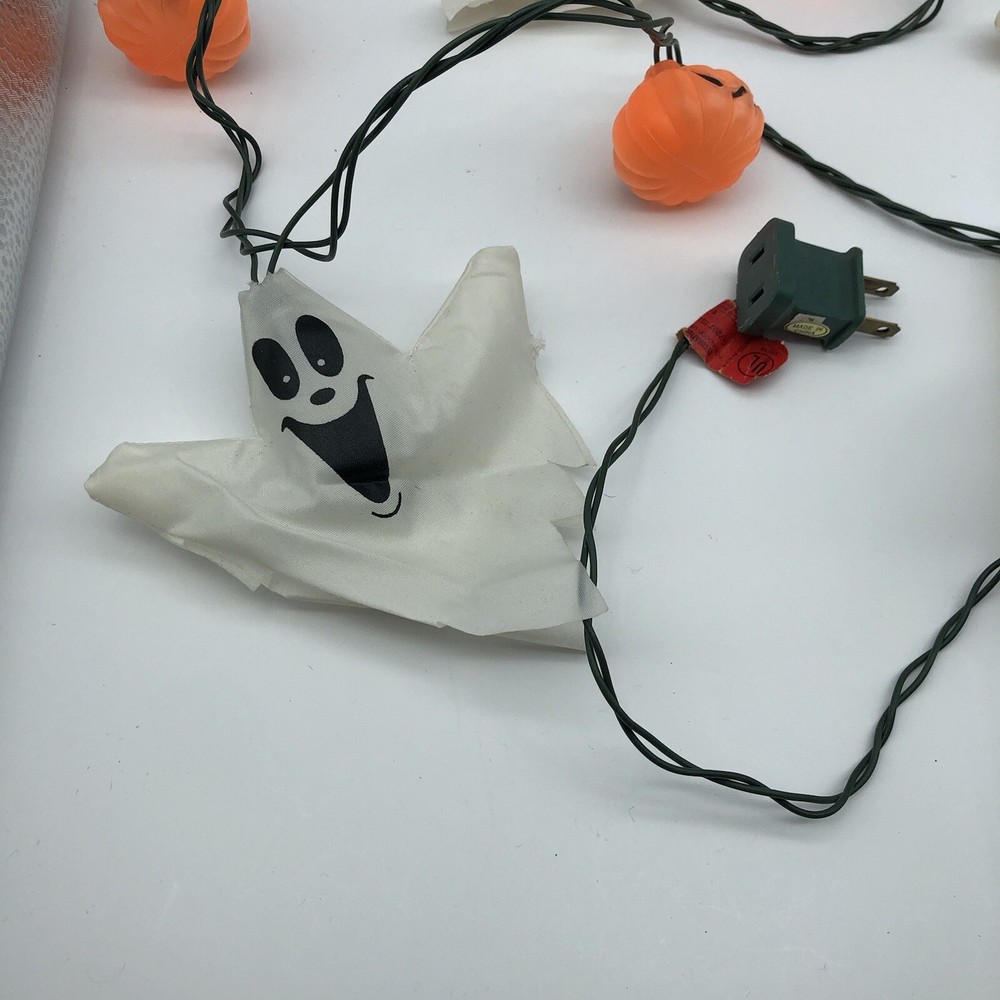 Vintage Halloween string light Ghosts & Pumpkin blow mold Stained ghosts