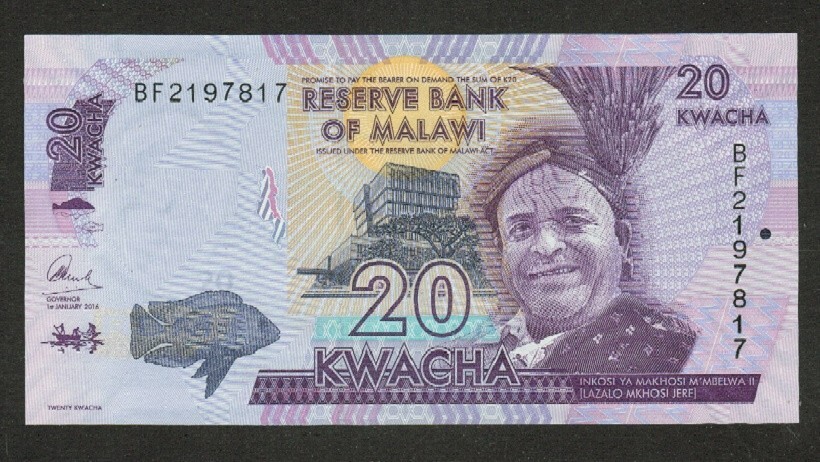 MALAWI BANKNOTE 20 KWACHA 2016 UNC