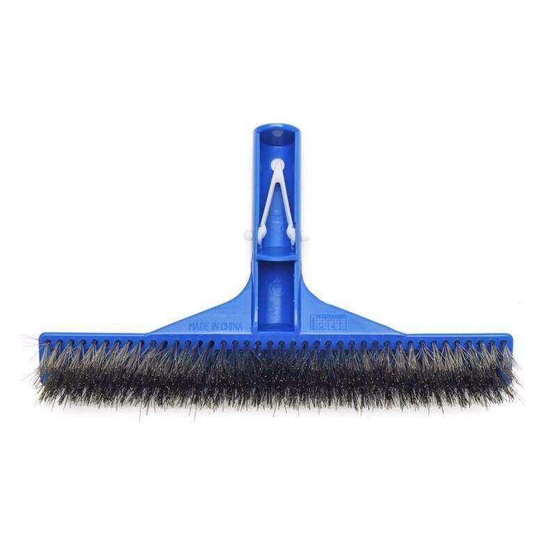 10" Swimming Pool Algae Wall Brush w/Stainless Steel Bristles, Plastic Handle
