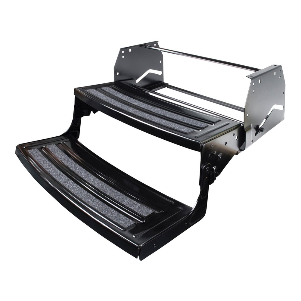 Radius 24" Double Manual RV Step Assembly, 8" Rise, 24 Inch, Black