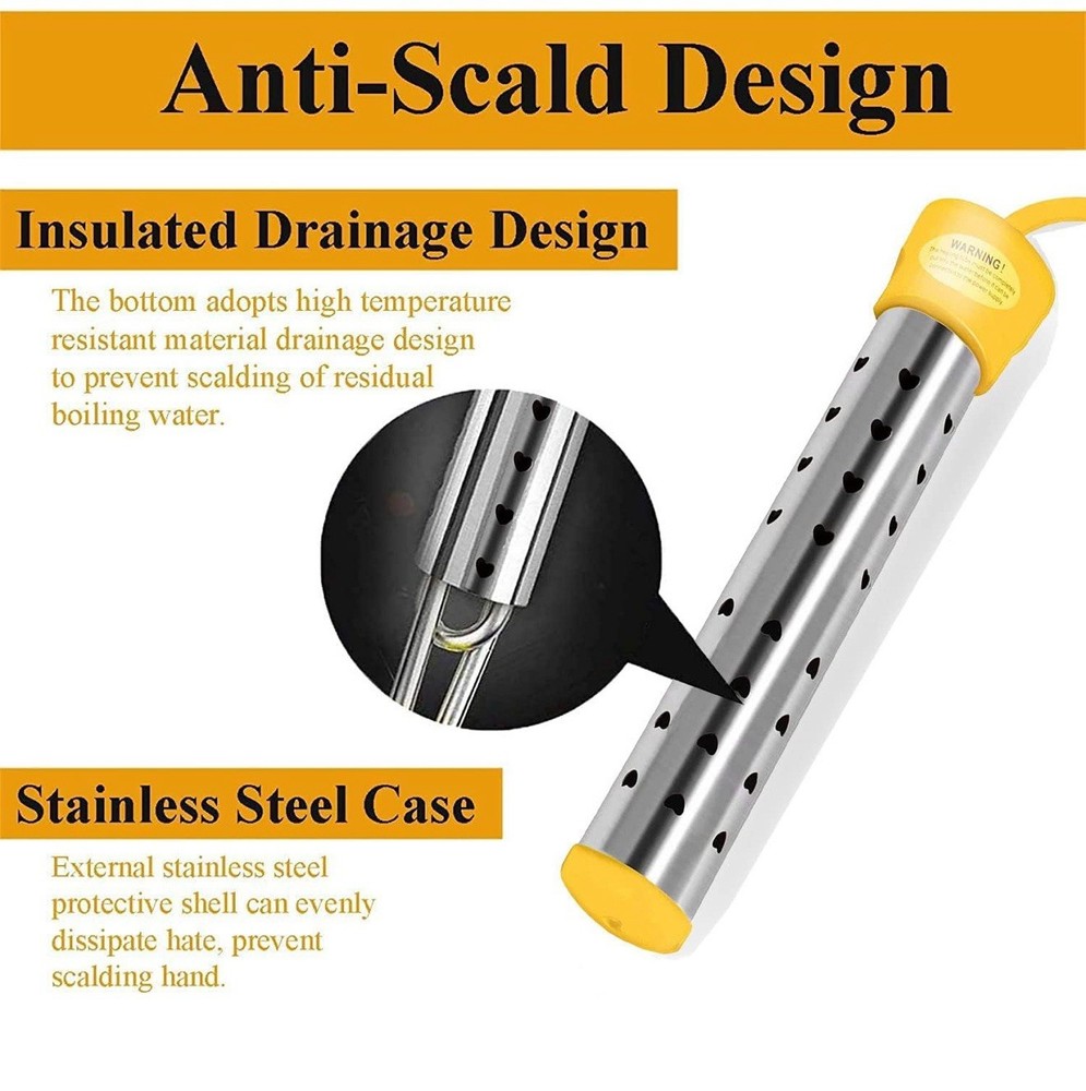 Immersion Water Heater 1500W Bucket Boiler Stainless Steel With LCD Thermometer