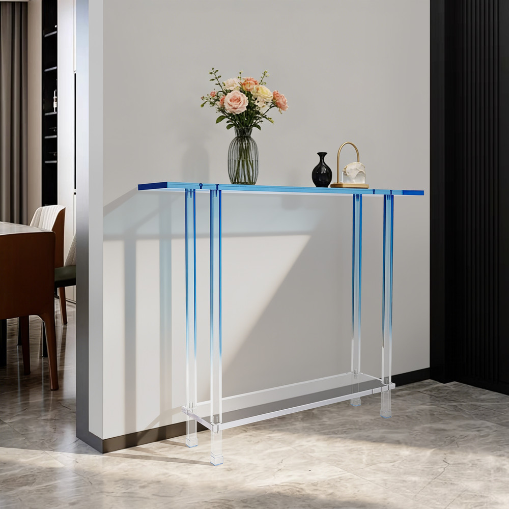 Acrylic Side Table Gradient Clear Blue Entryway Table Narrow Side Table