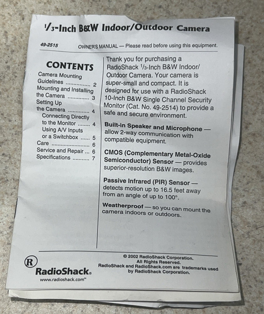 Radio Shack Black And White Wireless Surveillance System